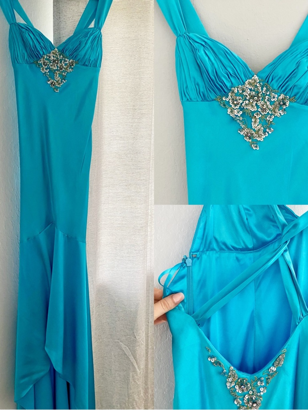 Terani Couture Turquoise Beaded Open Back Formal Evening Gown - Dress Size 4